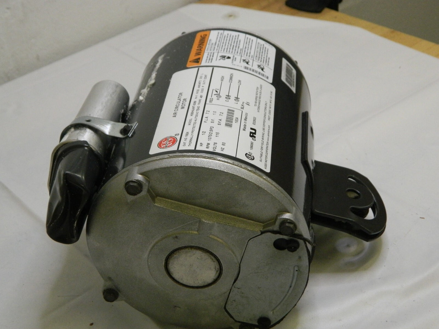 US Motors 1/2 HP Single Phase PSC Motor 1,075 RPM, 115 Volt, 60 Hz DAMAGED 1924