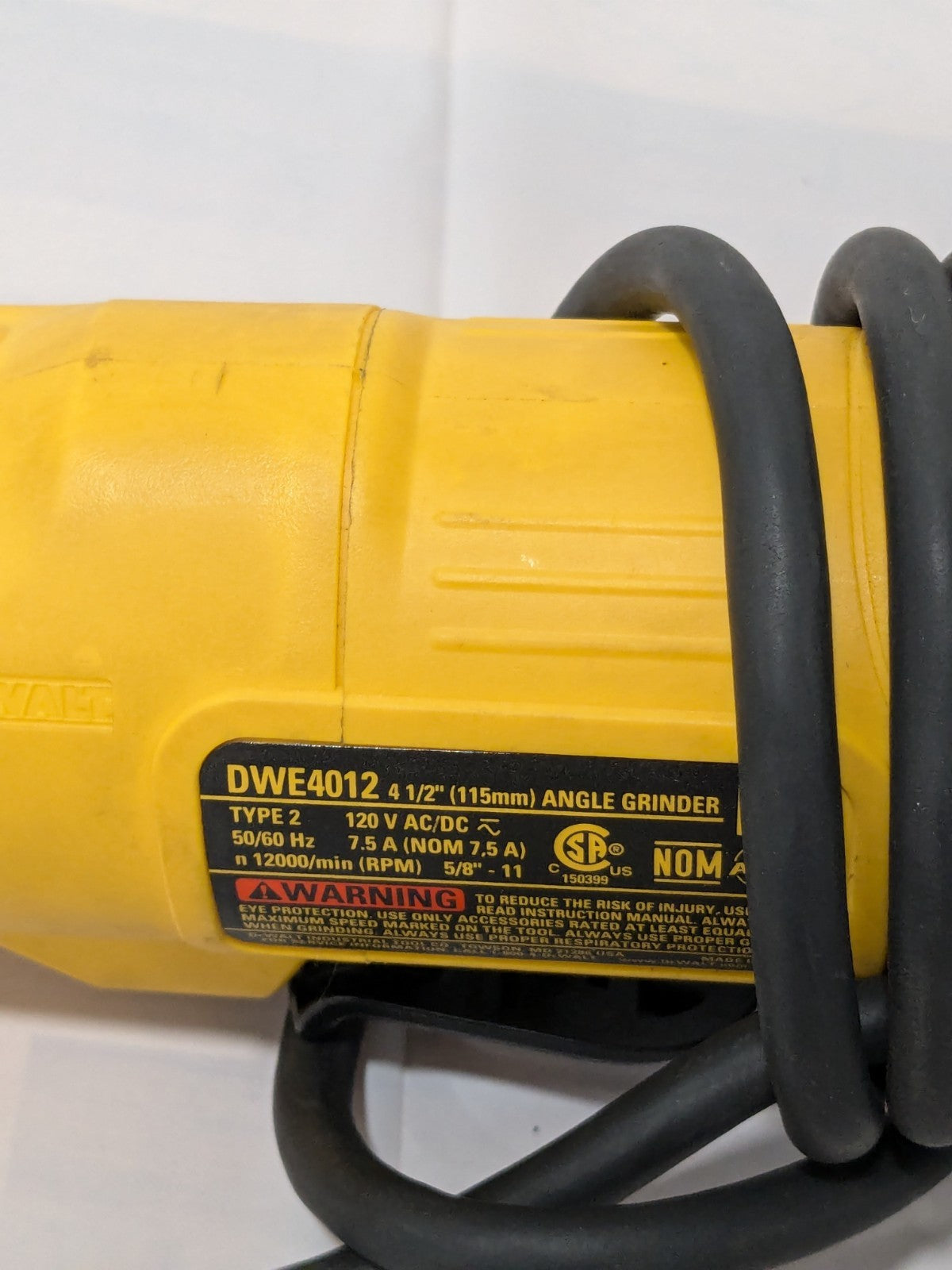 DeWALT 4-1/2" Paddle Switch Small Angle Grinder DWE4012
