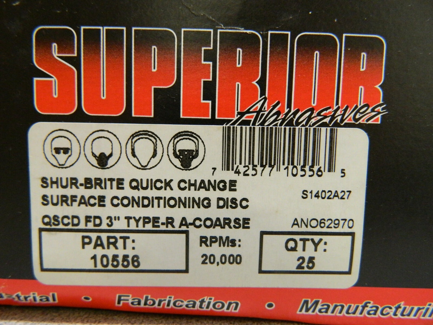 Superior Abrasives Aluminum Oxide Quick Change Disc 25 Pack 3" Disc Diam 10