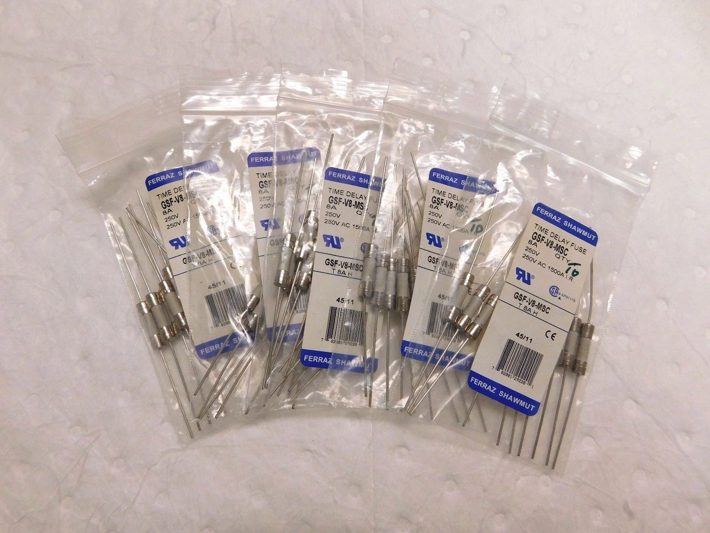 Ferraz Shawmut Time Delay Miniature Ceramic Fuse 250V 8A 10PK #GSF-V8