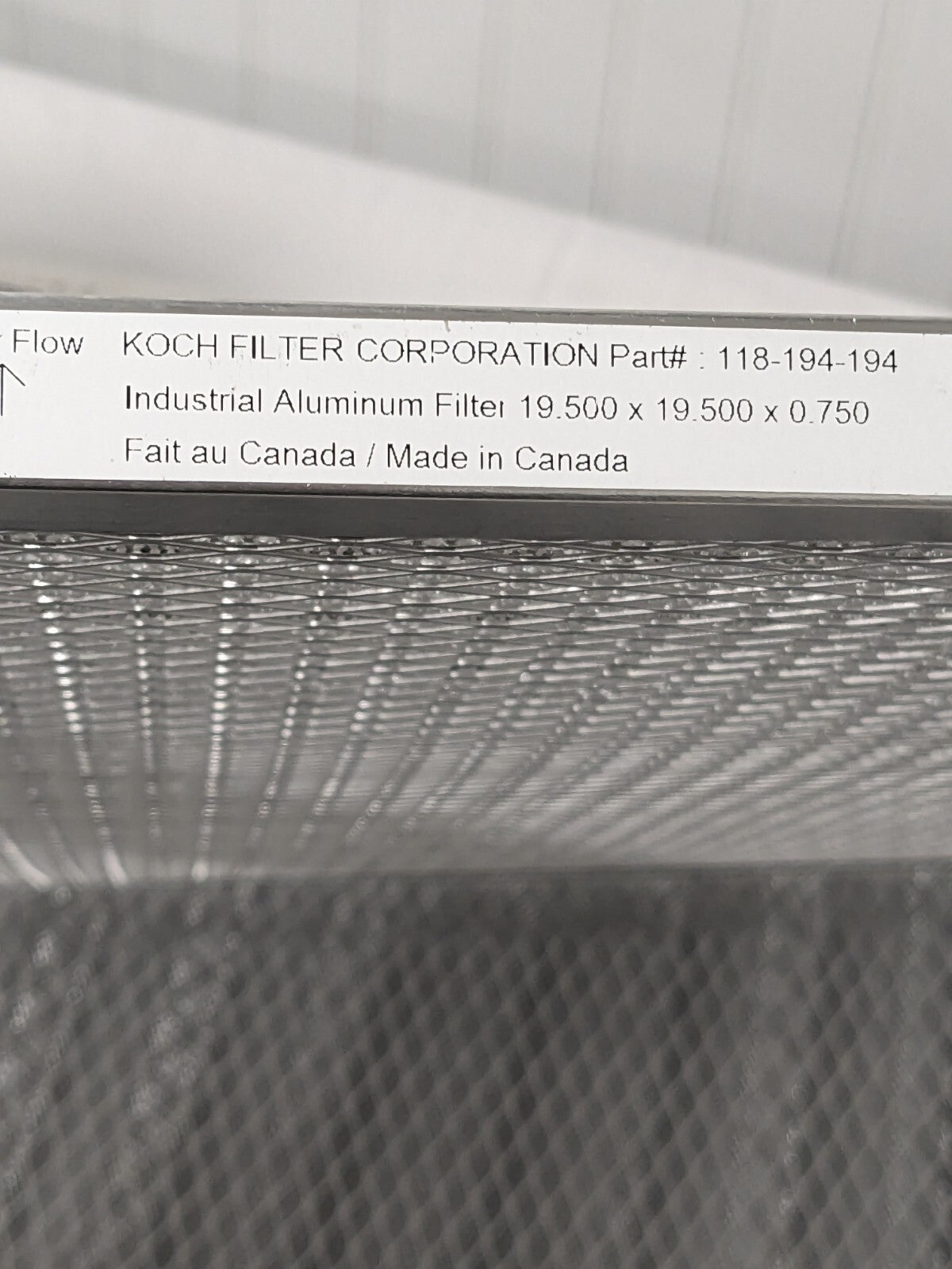 Koch Air Filter: 19.5" x 19.5" x 1", Aluminum Cloth & Mesh Qty 2 118-194-194