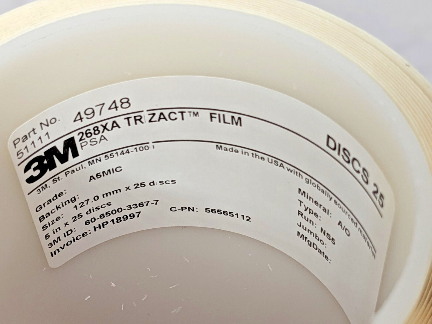 3M Trizact 268XA 49748 PSA Disc Roll Orange 5"- A5 Aluminum Oxide 51111-49748