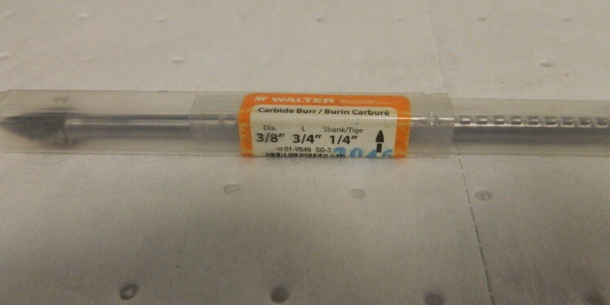 Walter 3/8" Cut Diam 1/4" Shank Diam Carbide Double Cut Taper Burr 01-V646