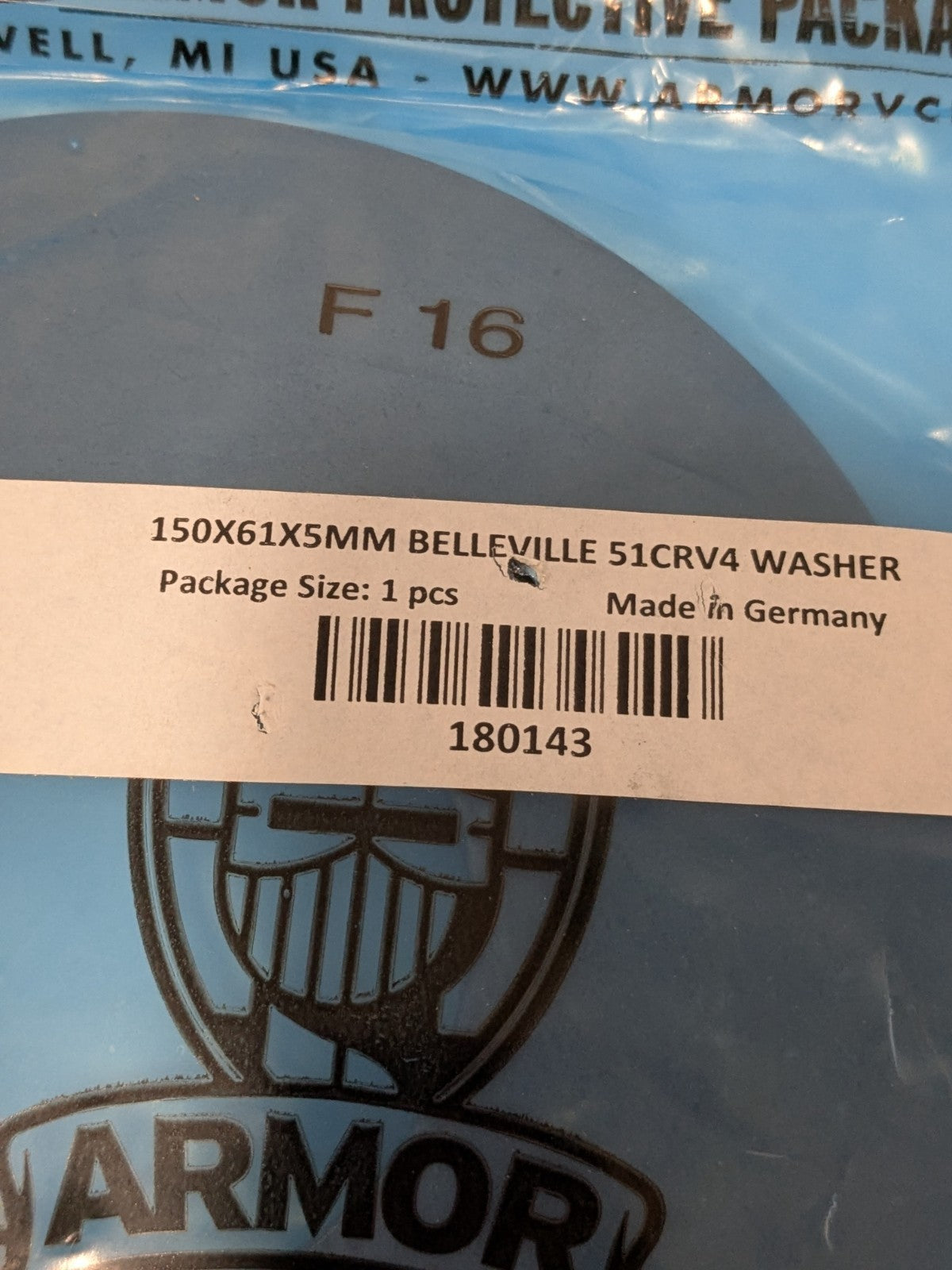 Mubea Belleville Disc Spring: 61 mm ID, 10.3 mm OAH, 150 mm OD Qty 5 180143