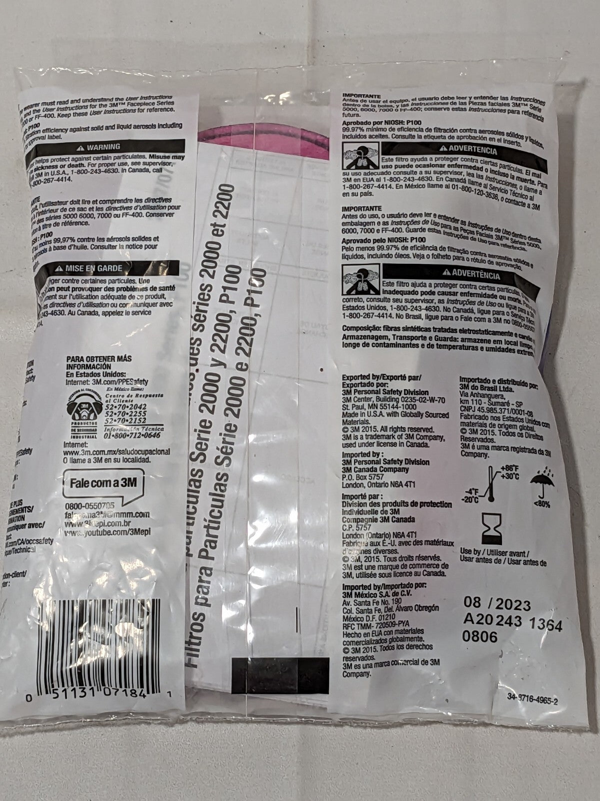 3M Facepiece Filter: Organic Vapor Magenta Qty 2 Pack 7000029657