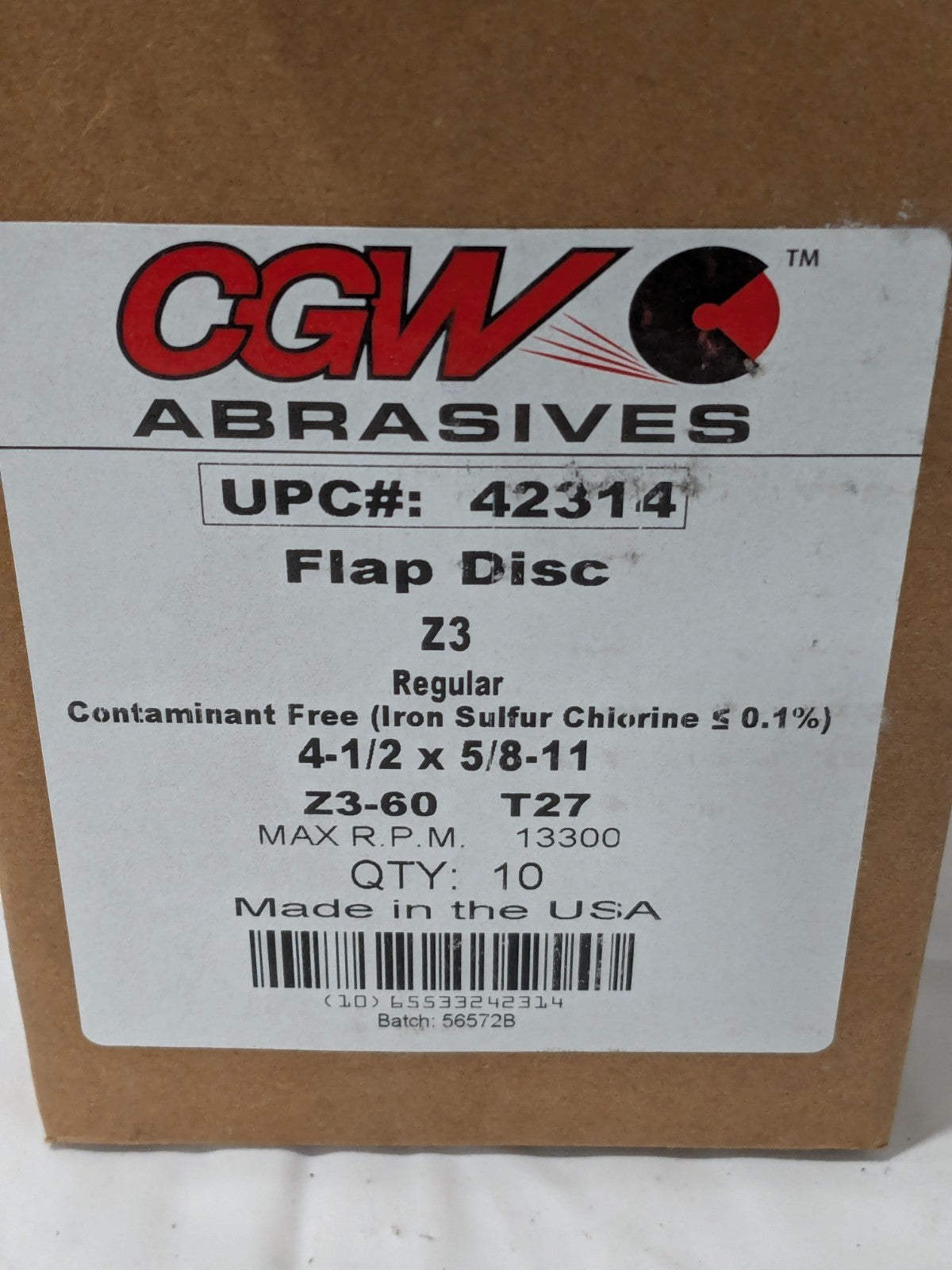 CGW Flap Disc: 4-1/2" Dia, 60 Grit, Zirconia Alumina, Type 27 Box of 10 423