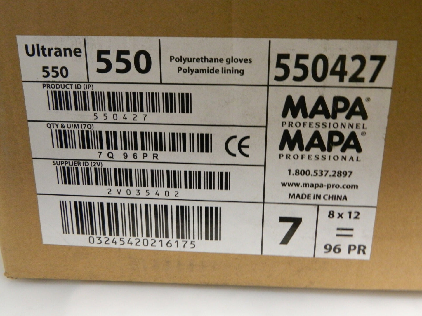 MAPA Ultrane 550 Polyurethane Gloves SZ M7 9" Smooth Grip Qty 96 550427