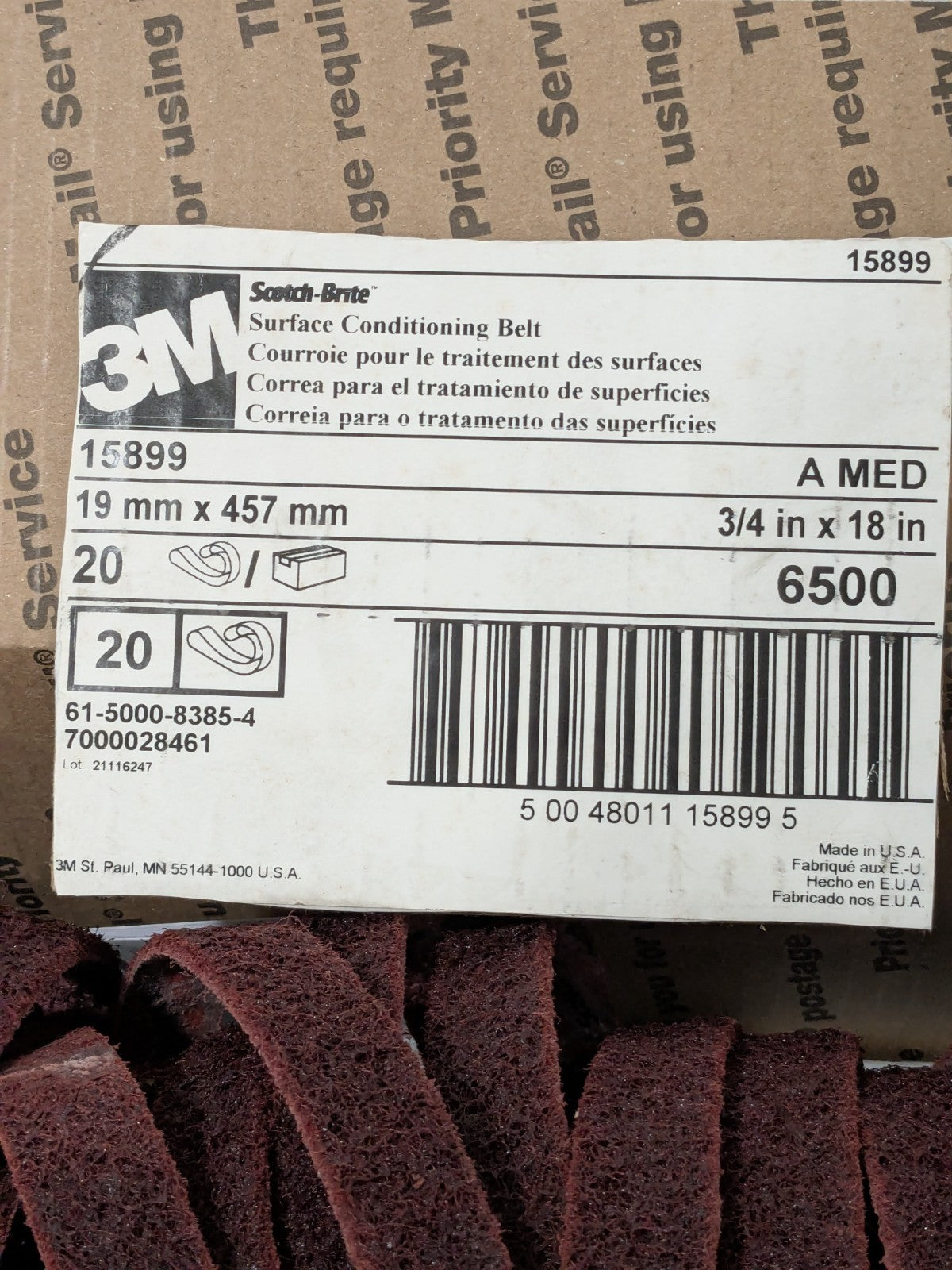 3M Abrasive Belt: 3/4" Wide, 18" OAL, Aluminum Oxide Box of 20 7000028461