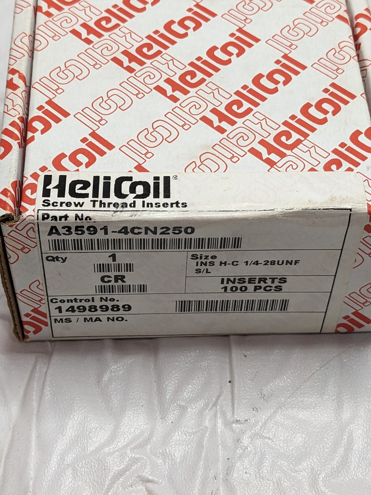 HELI-COIL Screw-Locking Insert: SS, 1/4-28 UNF, 1D Qty 100 A3591-4CN250