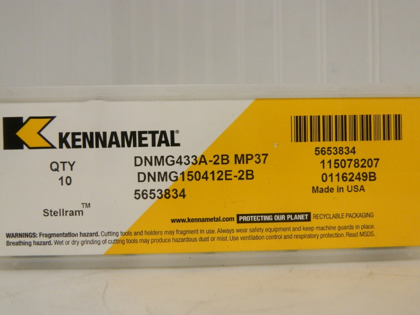 Kennametal Carbide Turning Insert DNMG433 2B Grade MP37 Qty 10 5653834