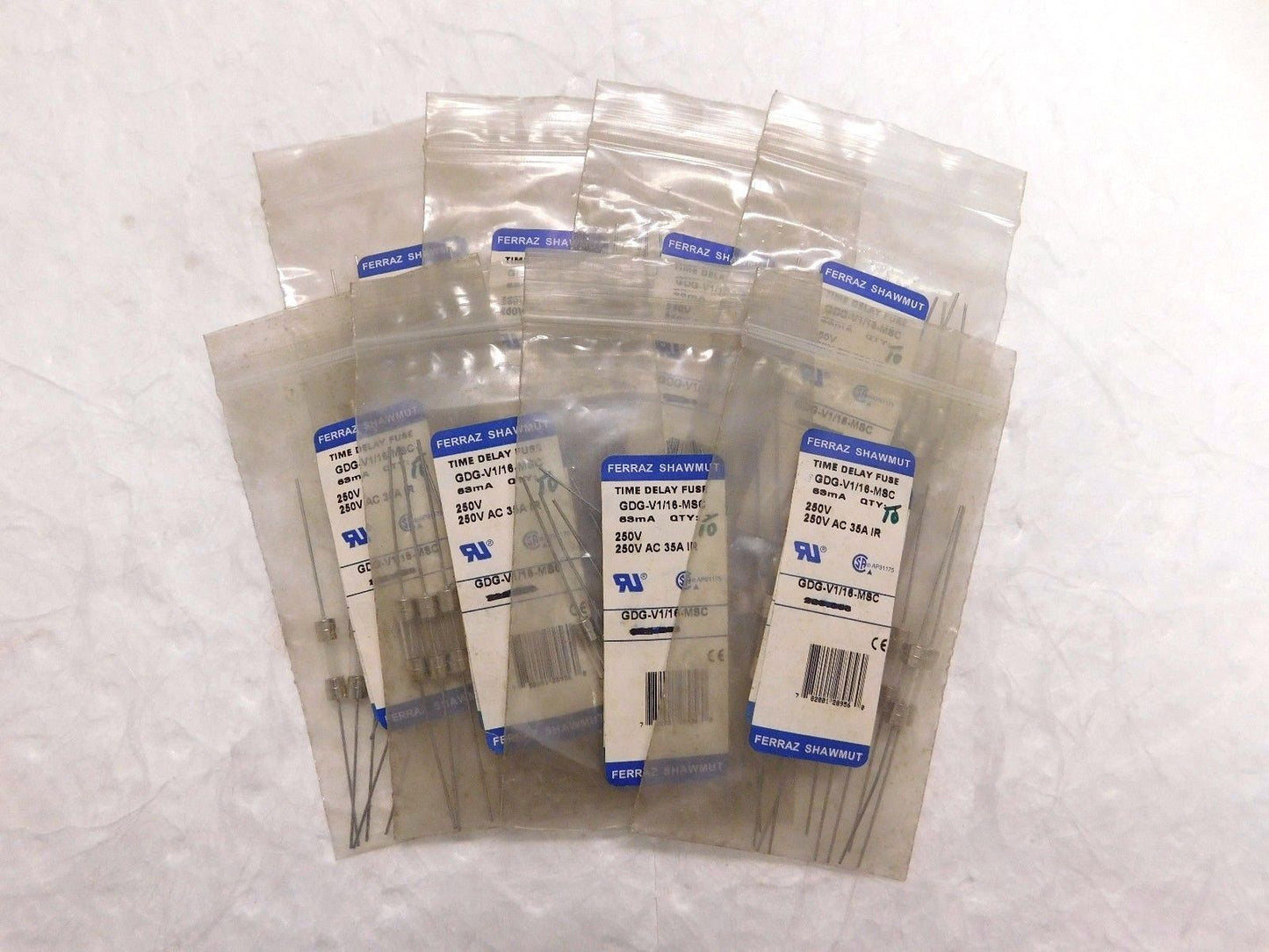 Ferraz Shawmut Time Delay Mini Glass Fuse 250V 0.06A 10PK #GDG-V1/16