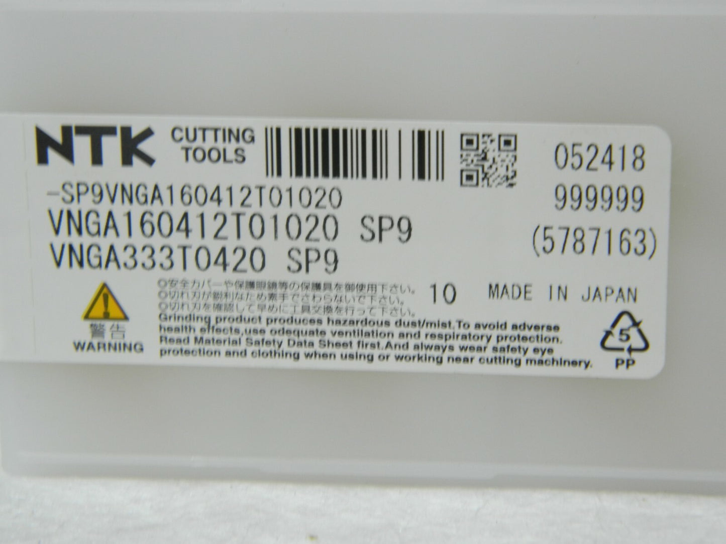 NTK Ceramic Turning Insert VNGA333T0420 SP9 35° Diamond Qty 10 5787163