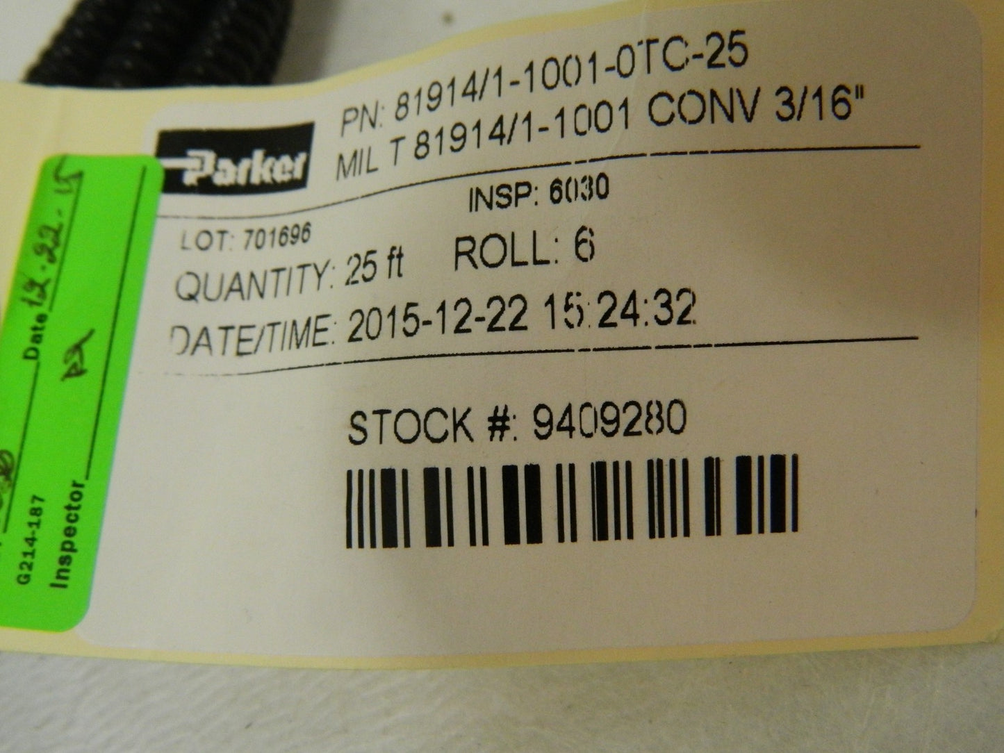 Parker PTFE Tube 0.188" ID x 0.32" OD 0.023" Wall Thickness 81914