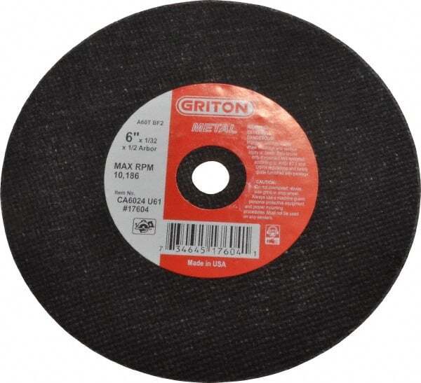 Cut-Off Wheel qty 33: 6 Dia, 1/32 Thick, 1/2 Hole, Aluminum Oxide CA6024U61