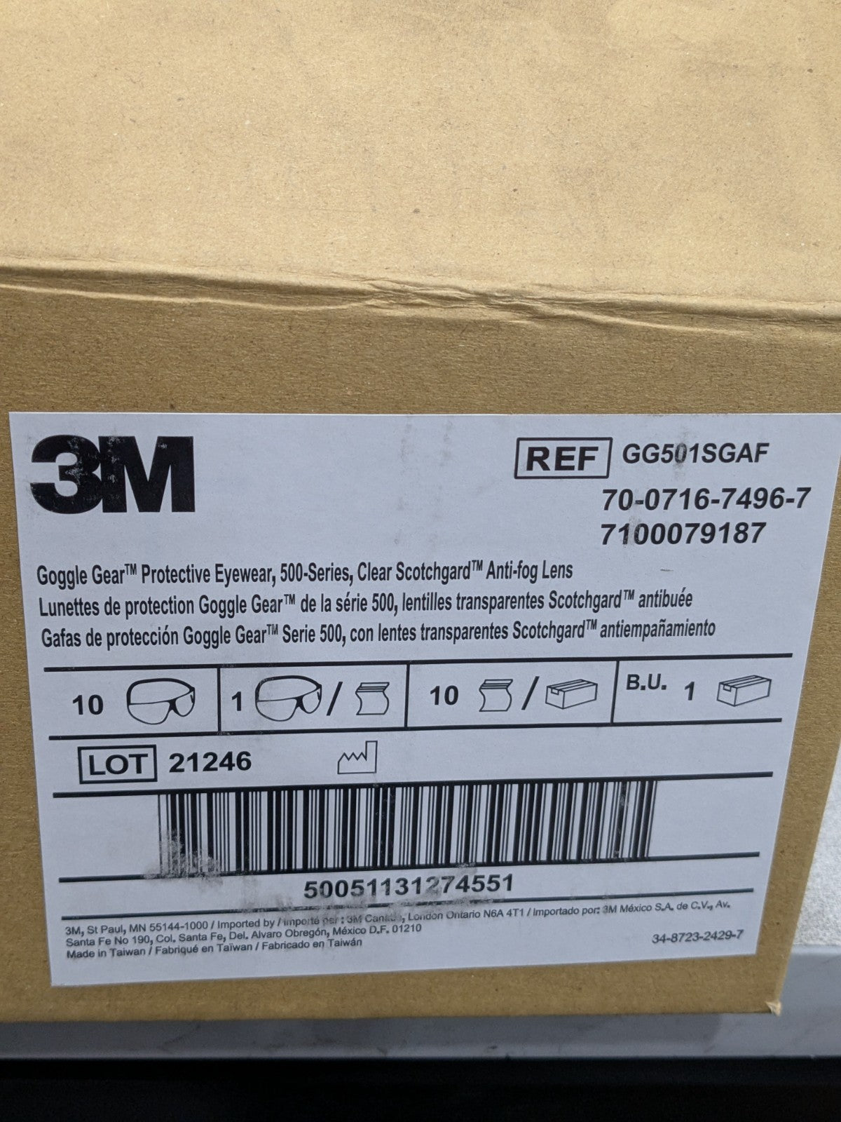 3M Safety Goggles Clear Lenses, Anti-Fog, Indirect Vent Box of 10 7100079187
