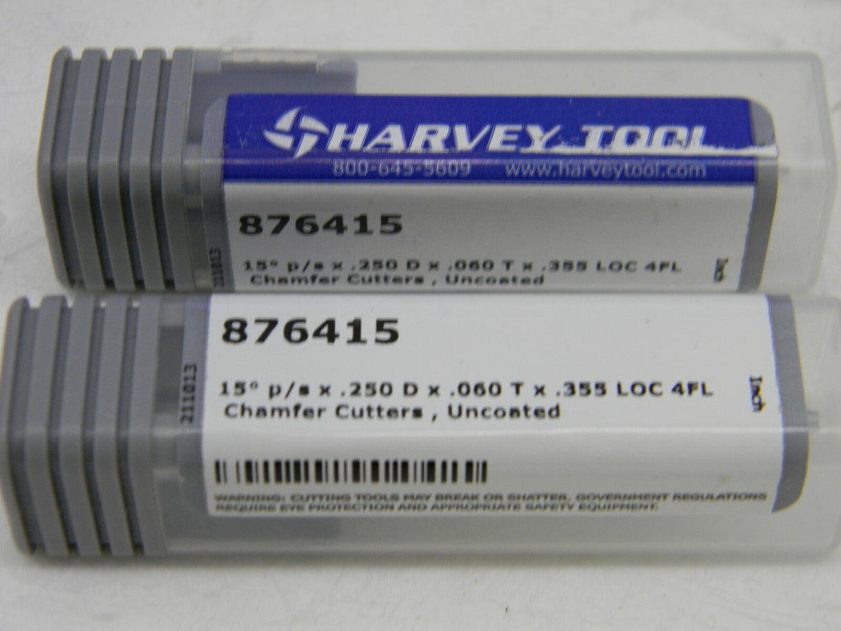 HARVEY TOOL 2-1/2 OAL Solid Carbide Chamfer Mill 4FL QTY 2 876415