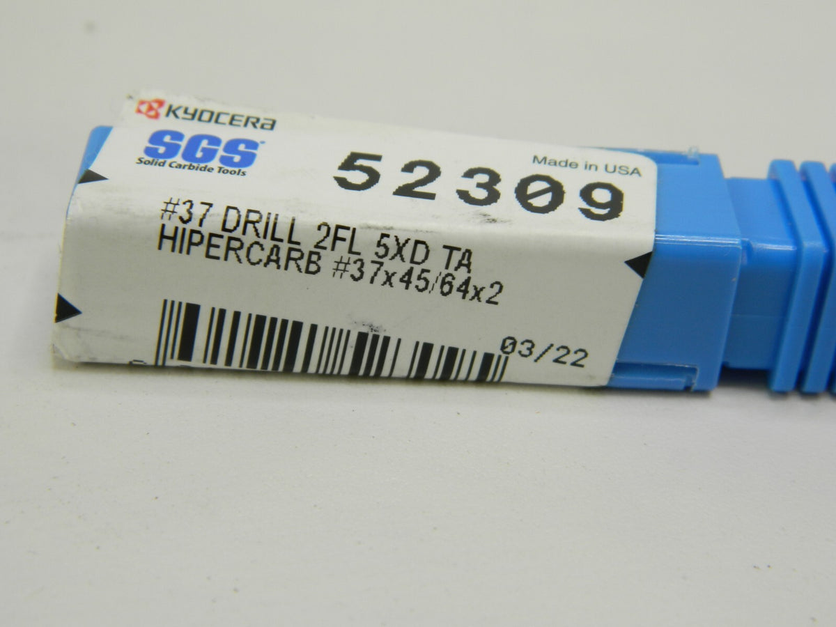 SGS Solid Carbide Jobber Length Drill Bit: 0.104" Dia, 145 ° 52309