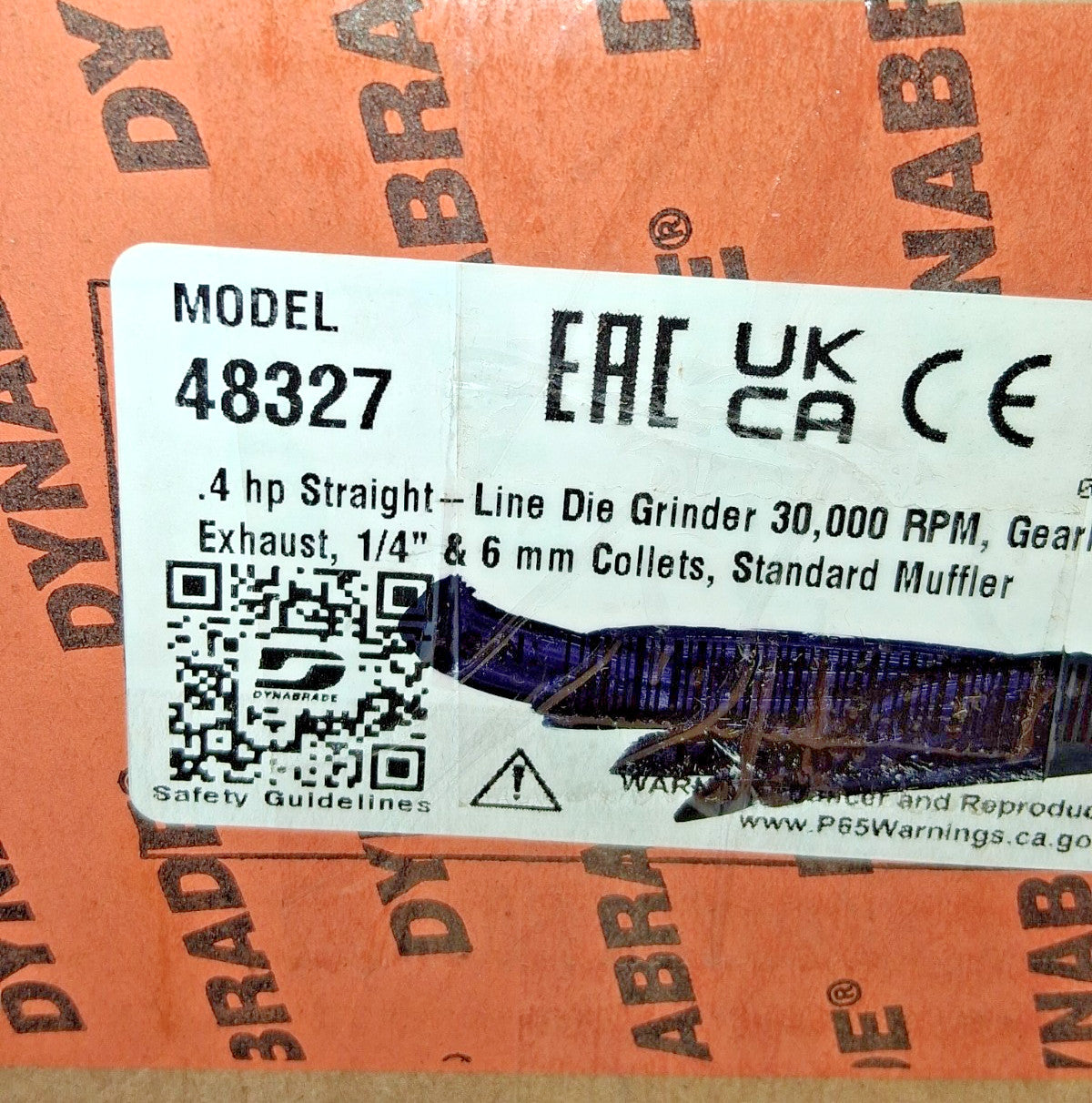 Dynabrade Rear Exhaust Air Die Grinder 1/4" Collet 0.40 hp 48327