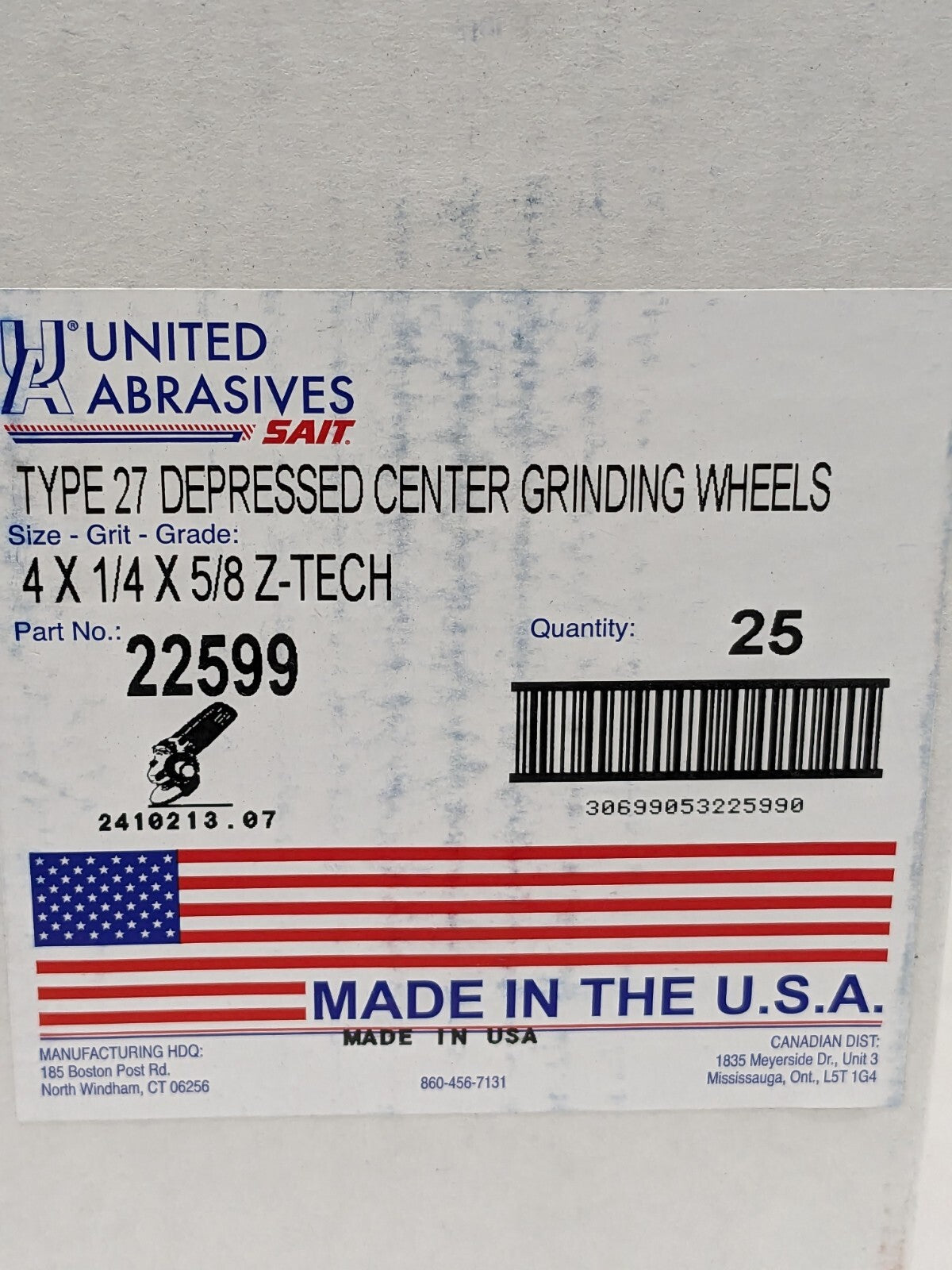 SAIT Depressed-Center Wheel: Type 27, 4" Dia, 1/4" Thick, 5/8" Ho