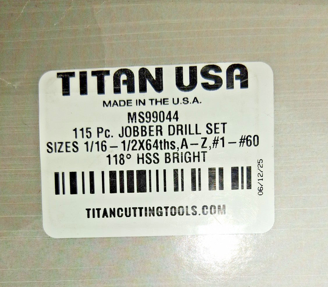 Titan USA Jobber Length Drill Bit Set 115 Pc #60 to #1 Letter A to Z MS99044