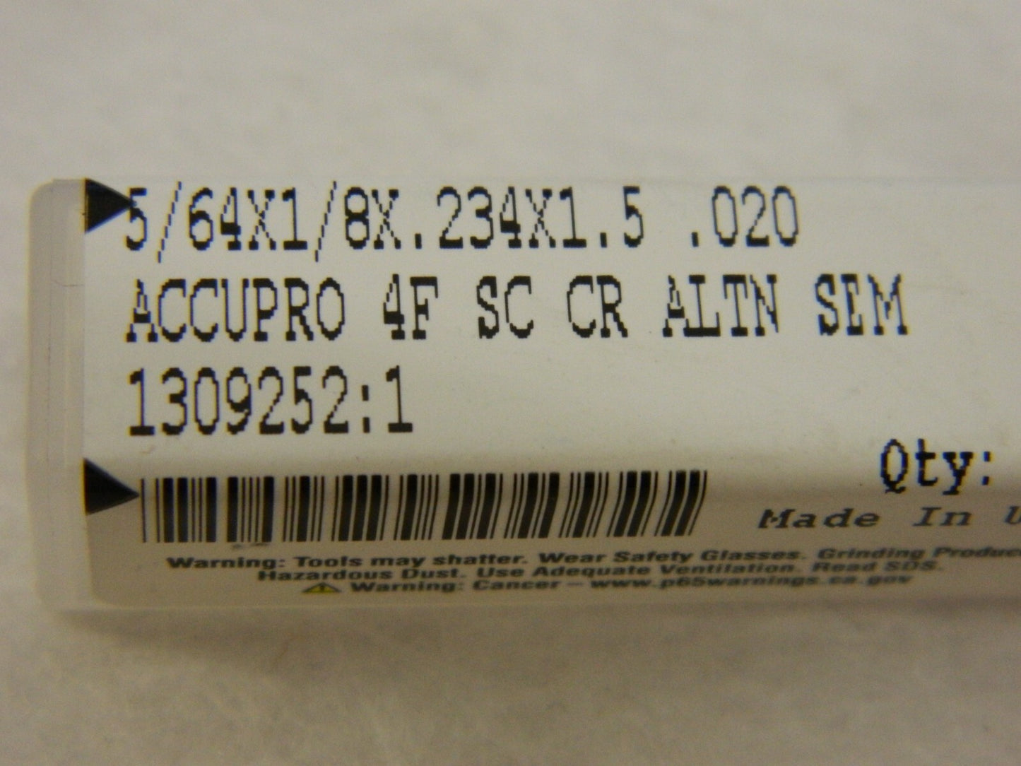 ACCUPRO Corner Radius End Mill: 0.0781 Dia 4FL Solid Carbide 14796310