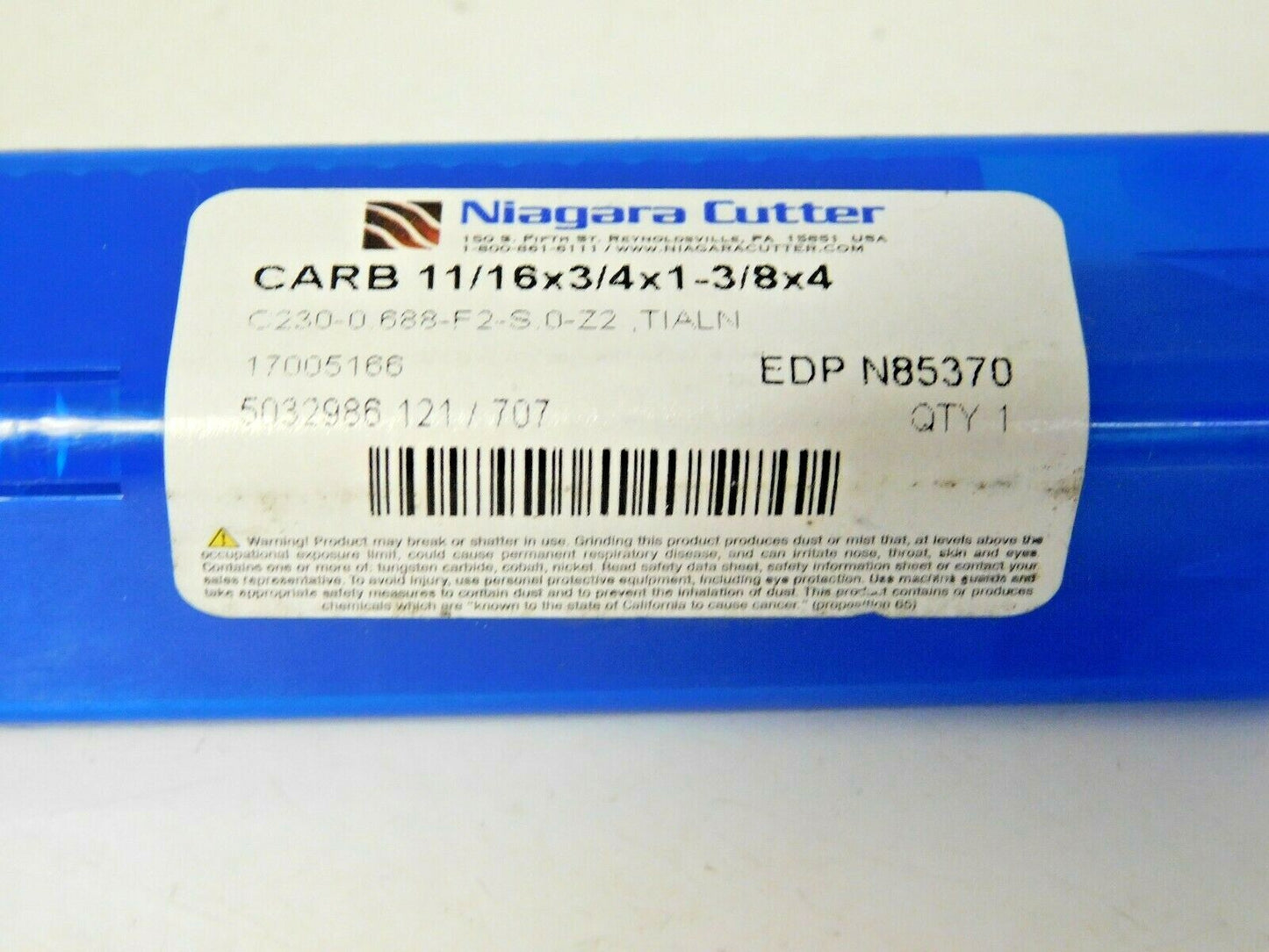 Niagara Carbide Square End Mill TiAlN RH 11/16"x3/4"x1-3/8"x4" 2FL 30° N85370