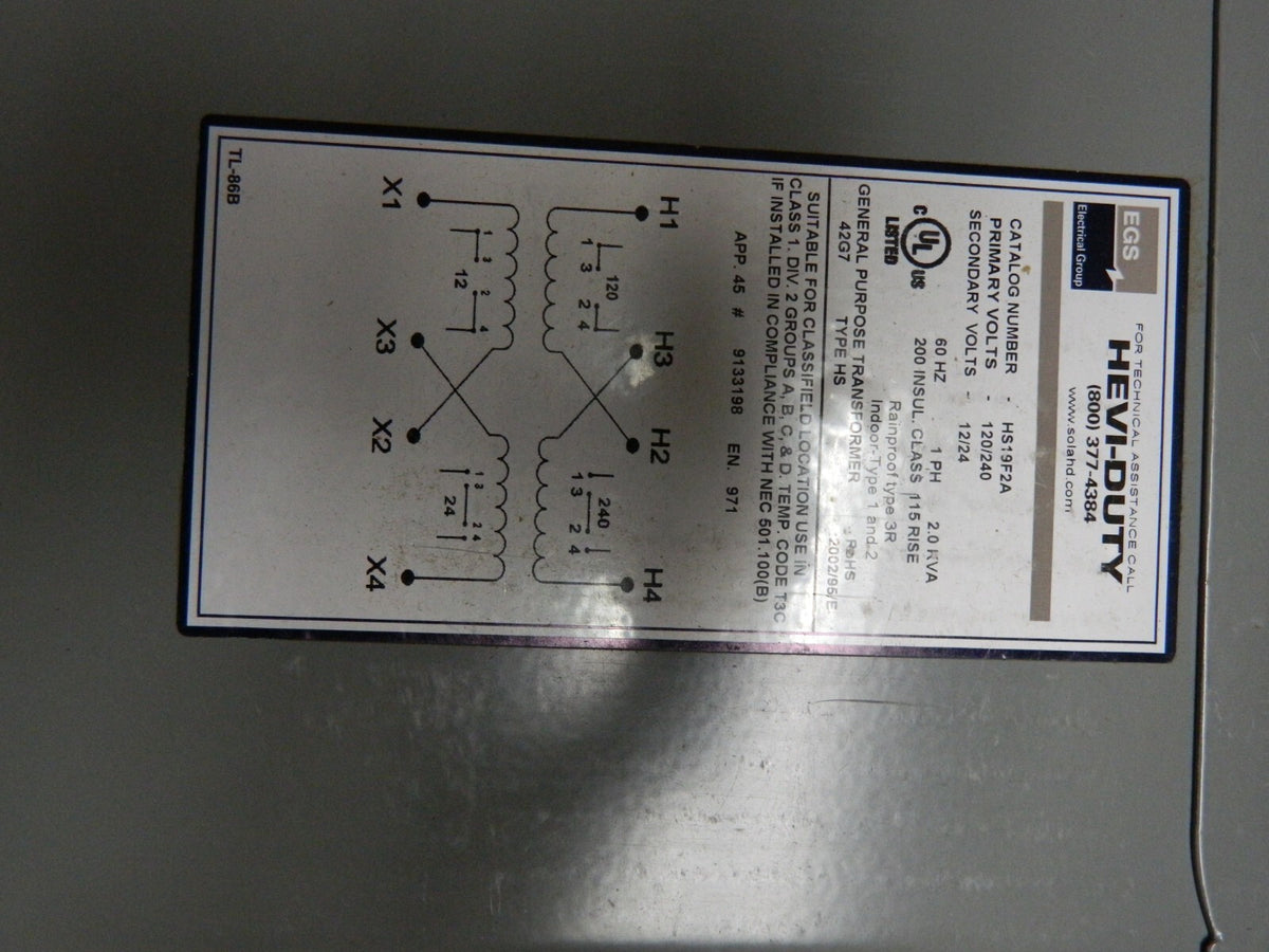 SOLA/HEVI-DUTY 120/240 Input Volt 12/24 Output Volt 60 Hz Buck Boost Transformer