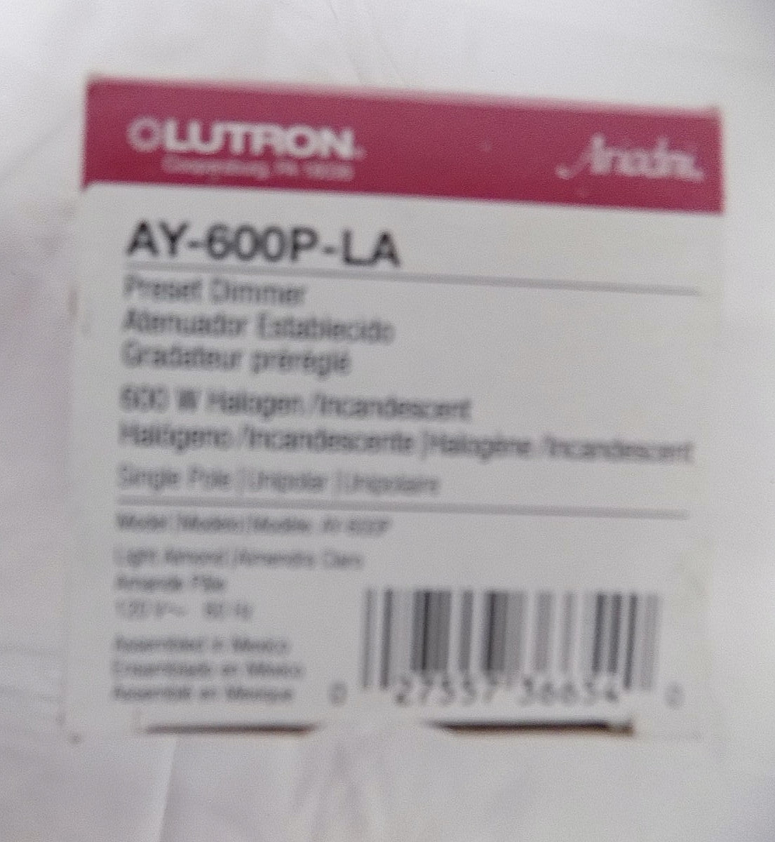 Lutron AY-600P-LA Ariadni 600W Incandescent / Halogen Single Pole Preset Dimmer