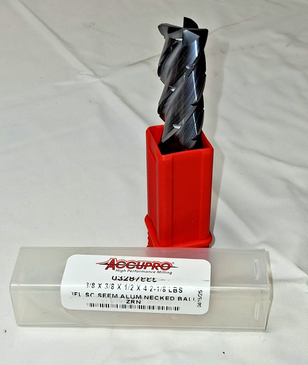 Accupro Solid Carbide Ball End Mill 4FL Single End 4" OAL 3/8" SDia 03