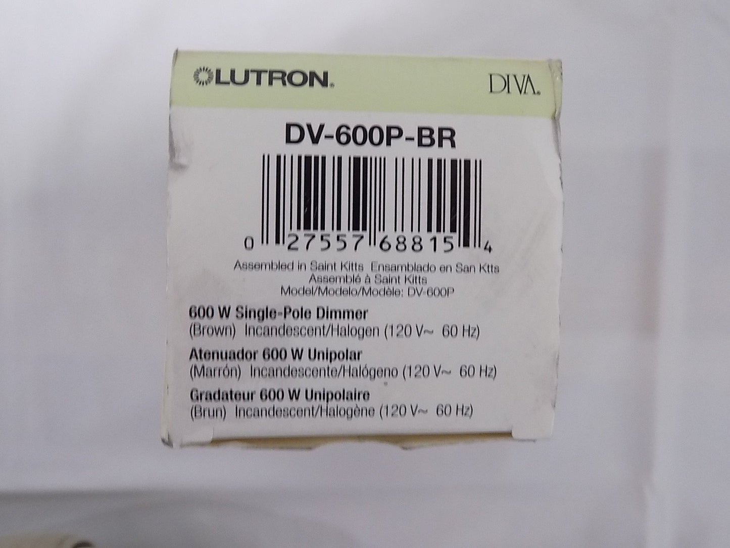Lutron DV-600P-BR Diva 600W Incandescent / Halogen Single Pole Dimmer Brown