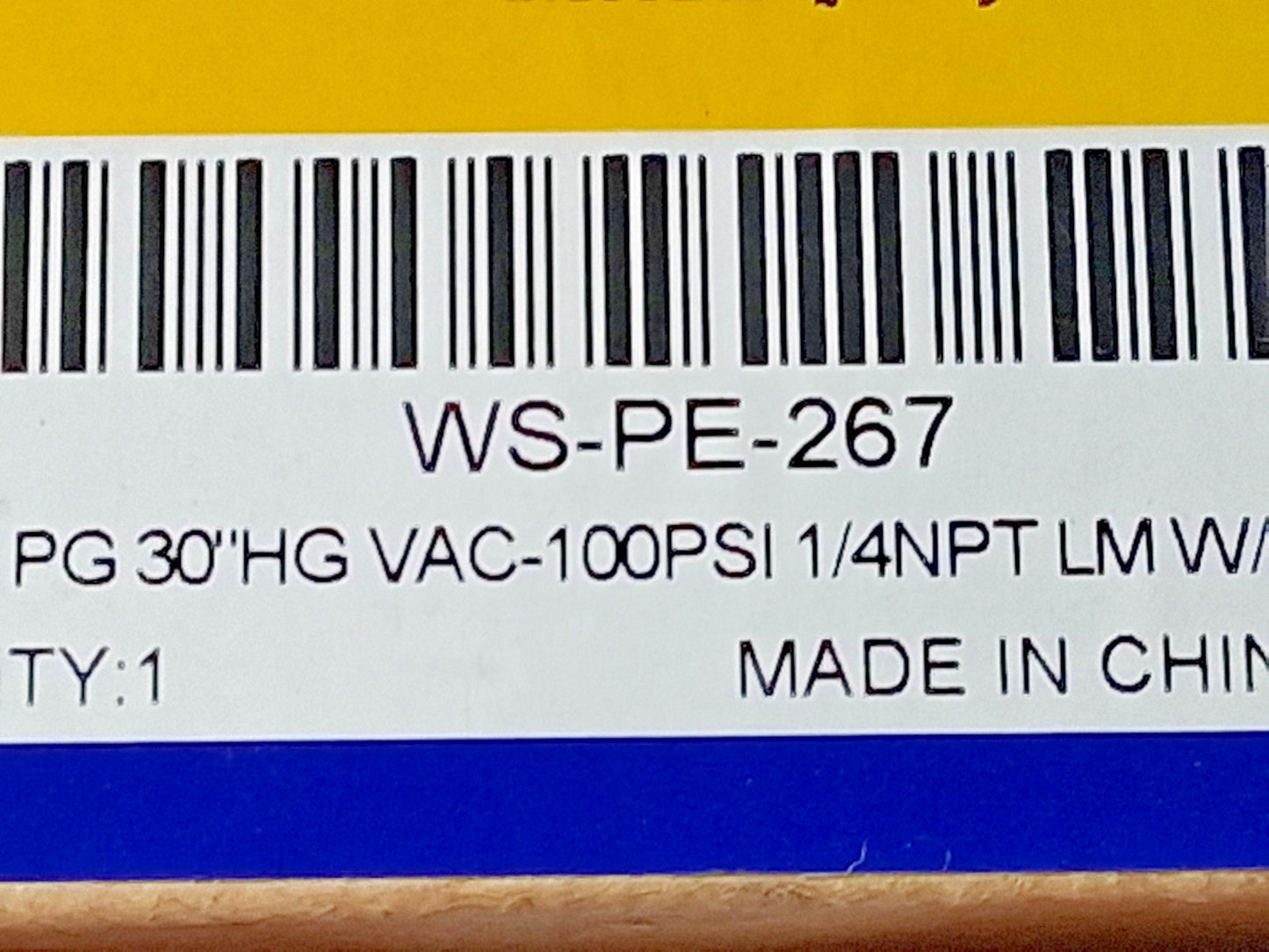 Worksmart PRESSURE GAUGE W/SS CS 4.530-0-100 1/4NPT LM WS-PE-267