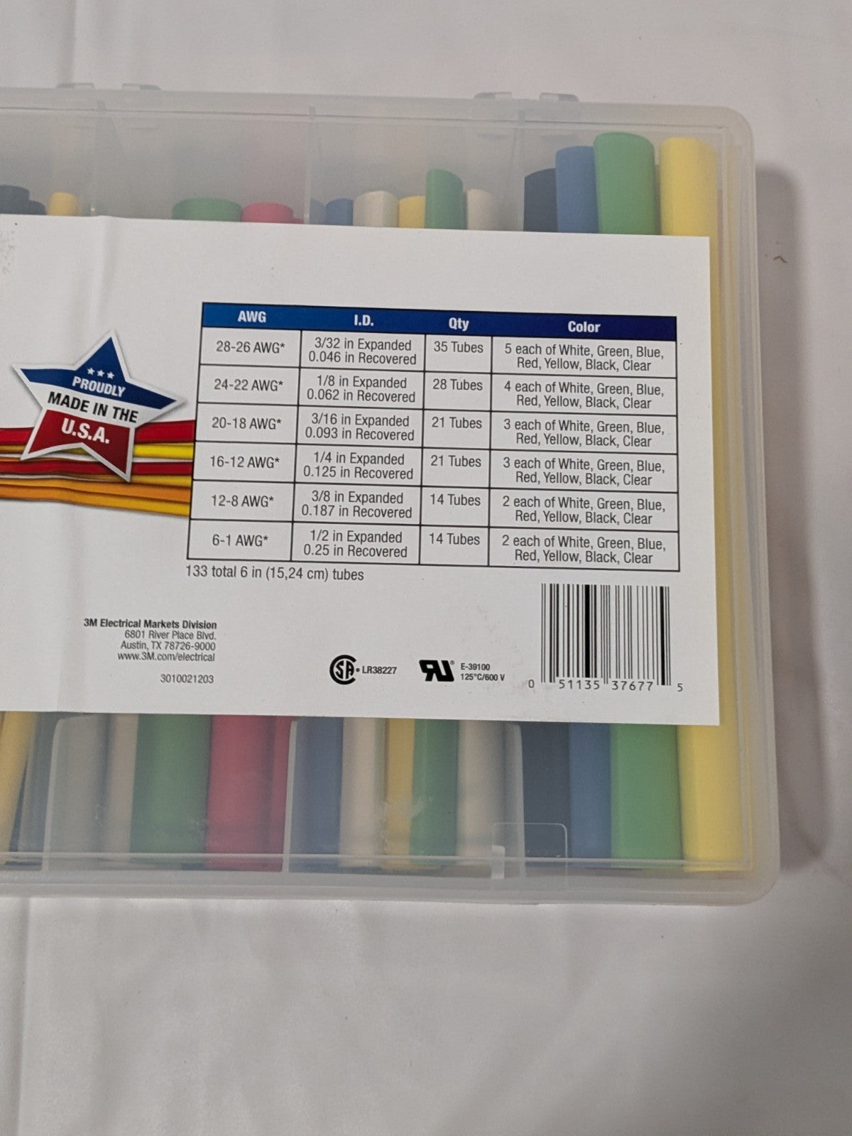 3M 122 Pc Heat Shrink Tubing FP-301 Color Assortment Kit 7000031588 INCOMPLETE