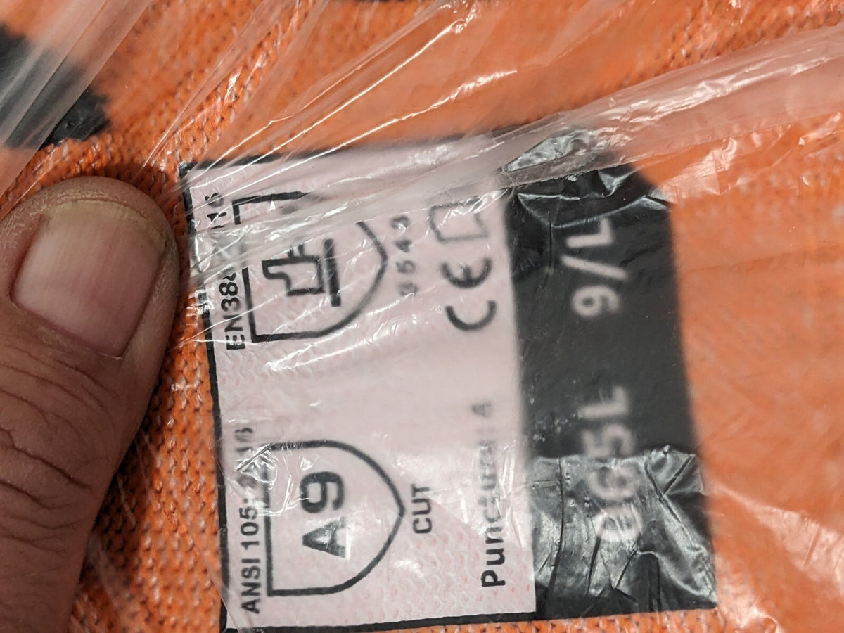 TILSATEC Hi-Vis Cut Res. Coated Glove, A9 Cut, Latex, Sz 9 Qty 12 TTP065L-B-9