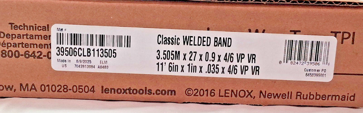 Lenox Bi-Metal Welded Bandsaw Blade 11' 6L x 1"W x 4 to 6 TPI 39506CLB