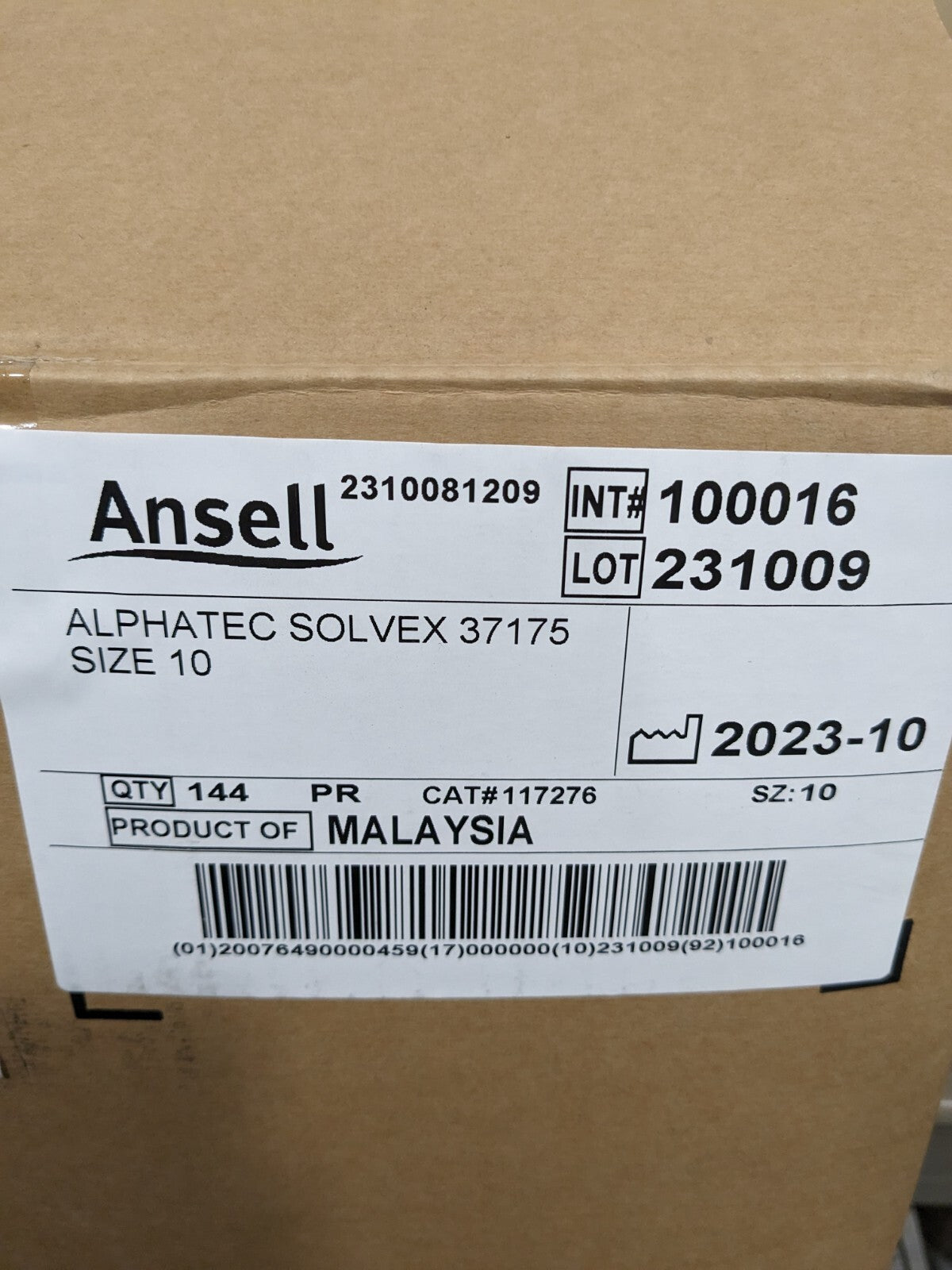 ANSELL Chemical Resistant Gloves: 37-175, 17.00 mil Sz XL Qty 144 117276