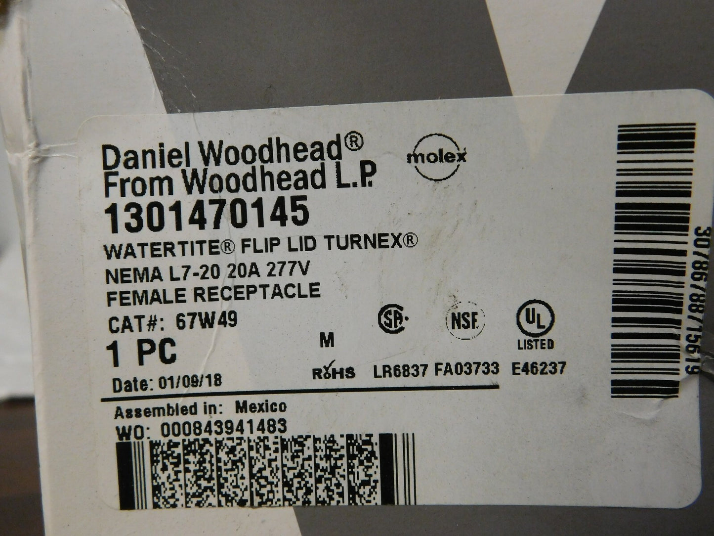 WoodHead Watertite Receptacle W/Locking 2 Pole/3 Wire NEMA L7-20 277V