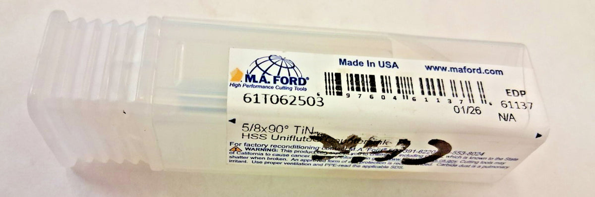 M.A. Ford Countersink 5/8" Head Dia 90 deg Included Angle 1 FL HSS 61T062503