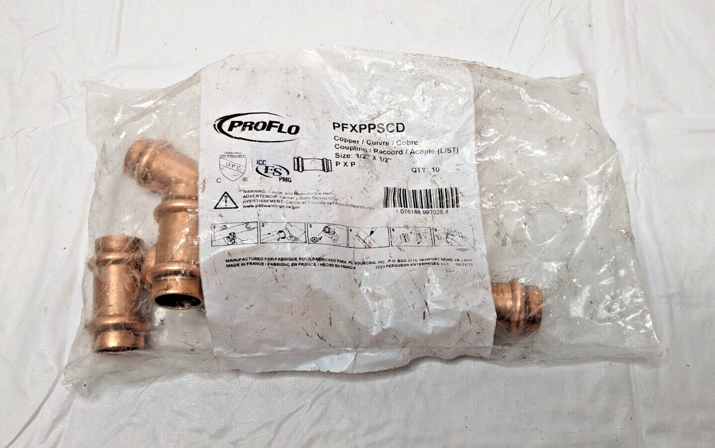 10 PACK PROFLO 1/2" Copper Press Couplings (Less Stop) PFXPPSCD