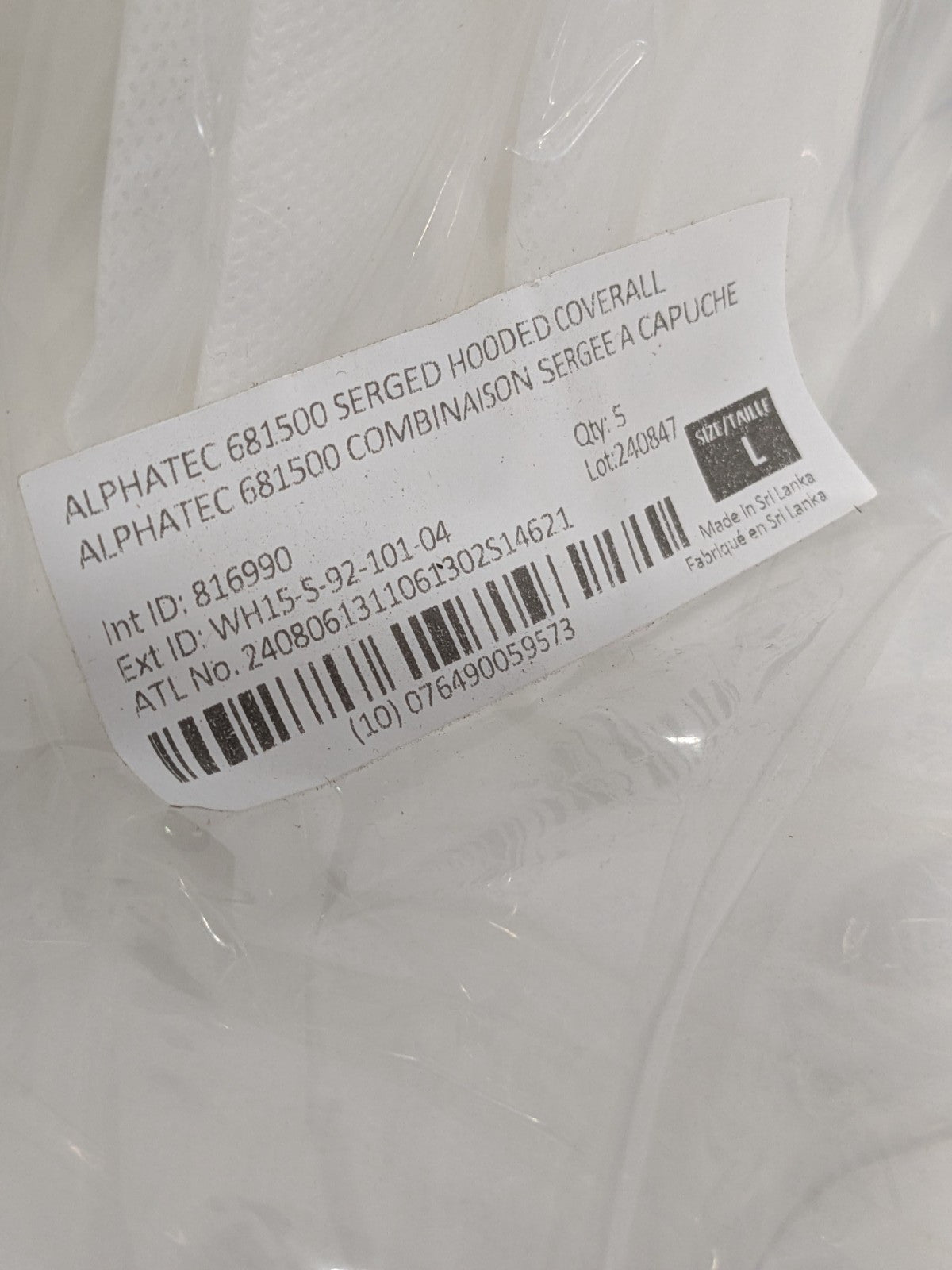 Ansell Disposable Coveralls Chemical Protection, Sz L Qty 25 WH15-S-92-101-04