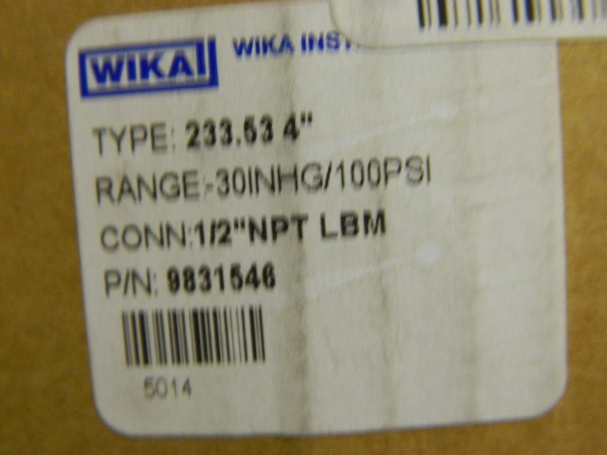 Wika 4" Dial 1/2 Thread 30-0-100 Scale Range Pressure Gauge 9831546