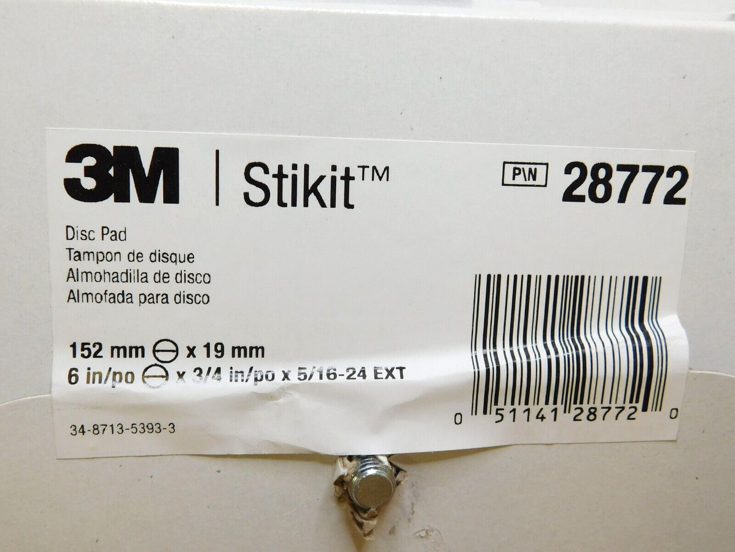 CASE of 10 3M Stikit Disc Pads 6" x 3/4" 5/16"-24 External 28772