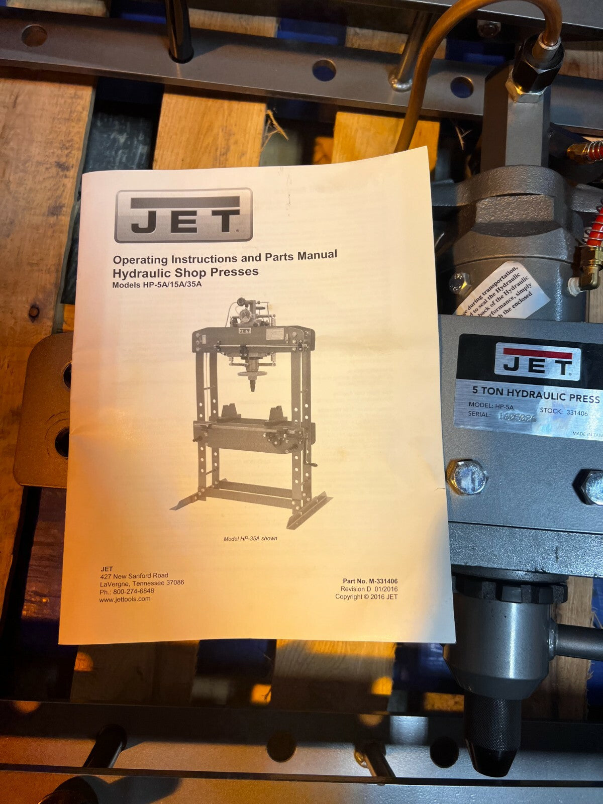 JET HP-5A 5 Ton Hydraulic Press, Missing Parts