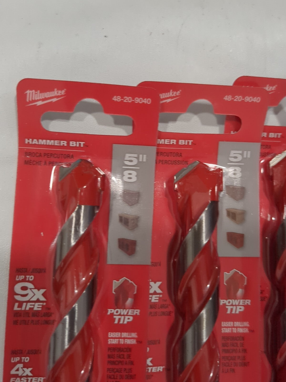 MILWAUKEE TOOL 3pk Rotary Drill/Hammer Drill Bits 5/8 3-Flat HSS 48-20-9040