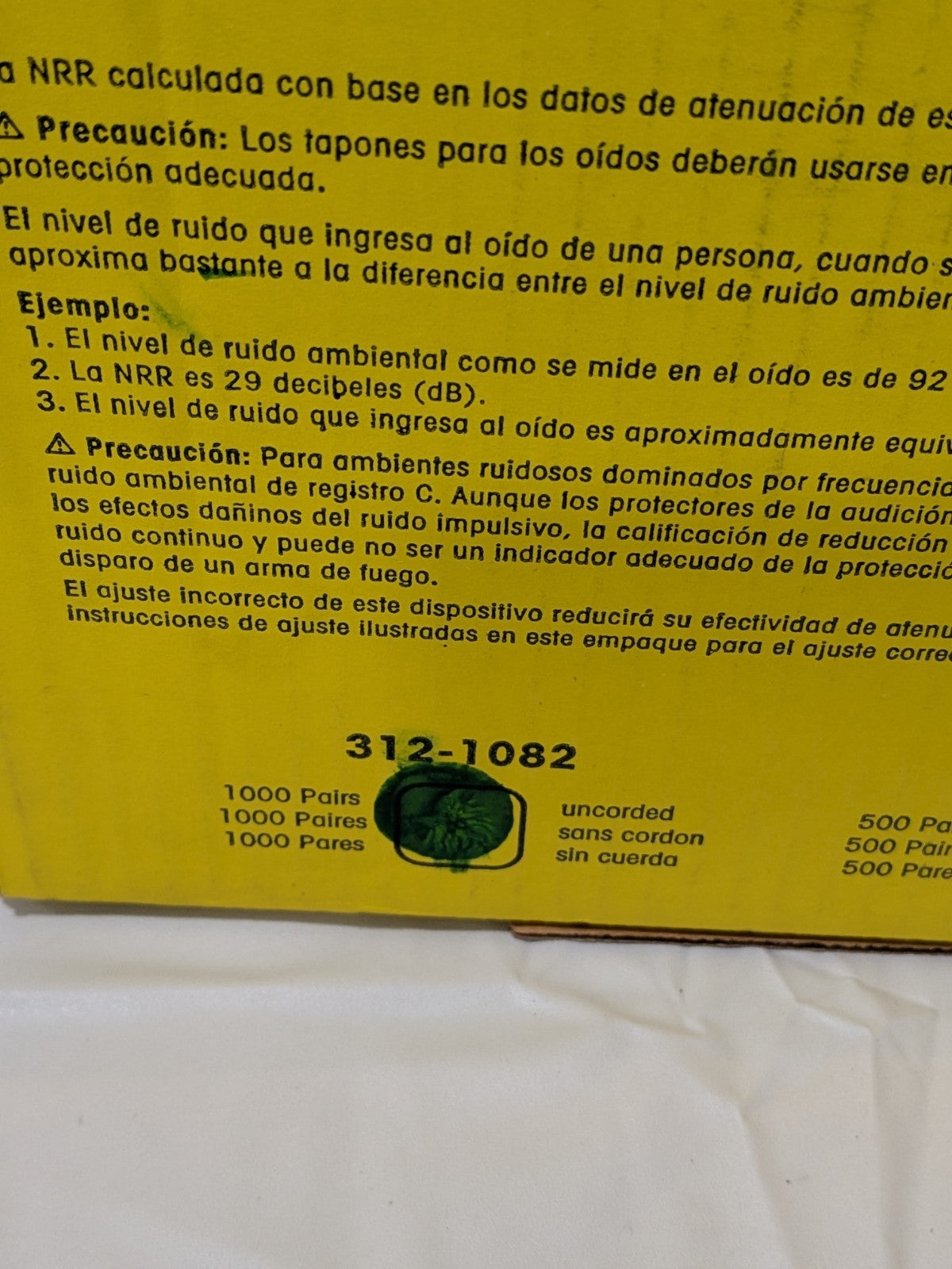 3M Ear Plugs: Cylinder, 29 dB NRR, Gen Purpose, Uncorded Qty 1000 312-1082
