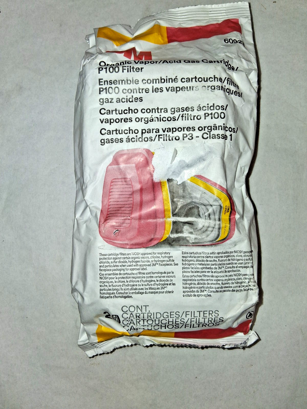 3M Organic Vapor / Acid Gas Cartridges P100 Filter 2pk 60923