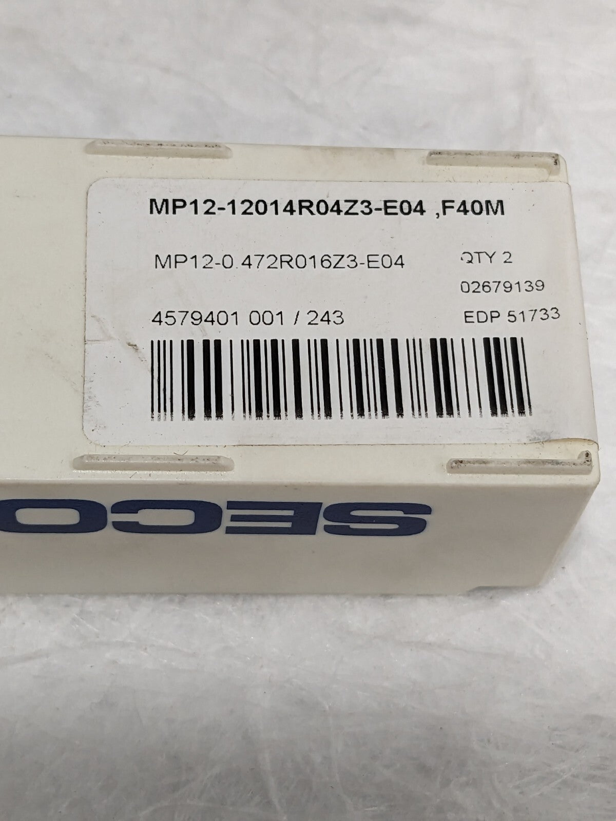 SECO Slotting Milling Tip Insert: MP12-12014R04Z3-E04 F40M, Carbide 02679139