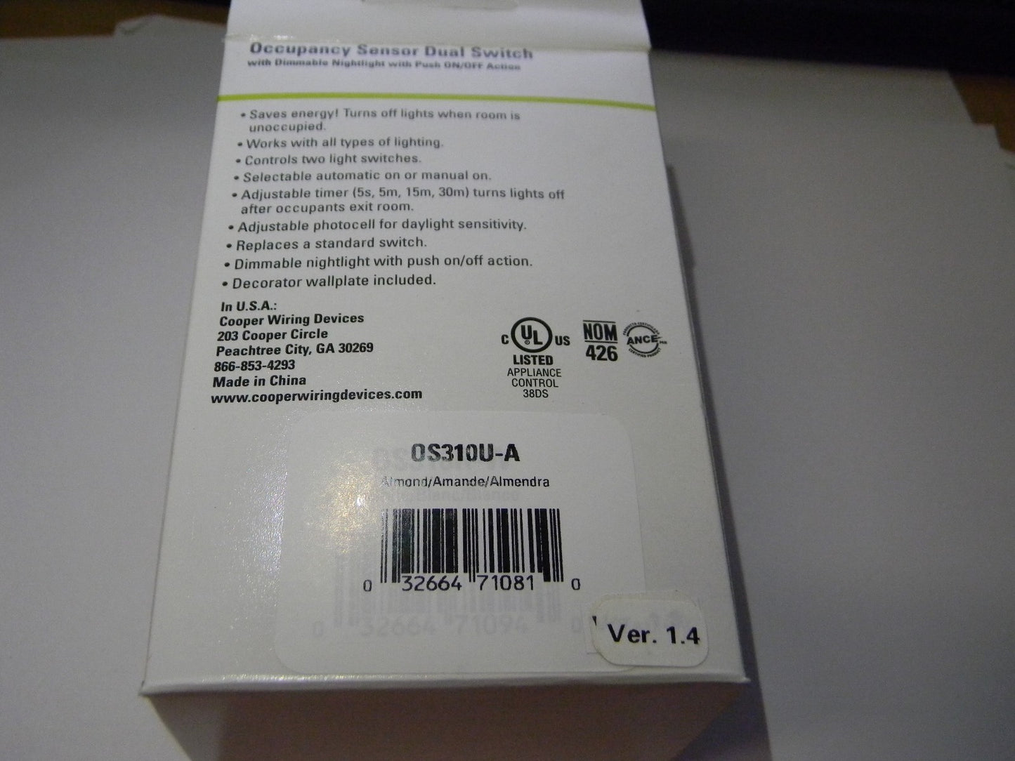 Cooper Wiring Devices Infrared Wall Switch 1,000 Sq Ft. #OS310U-A