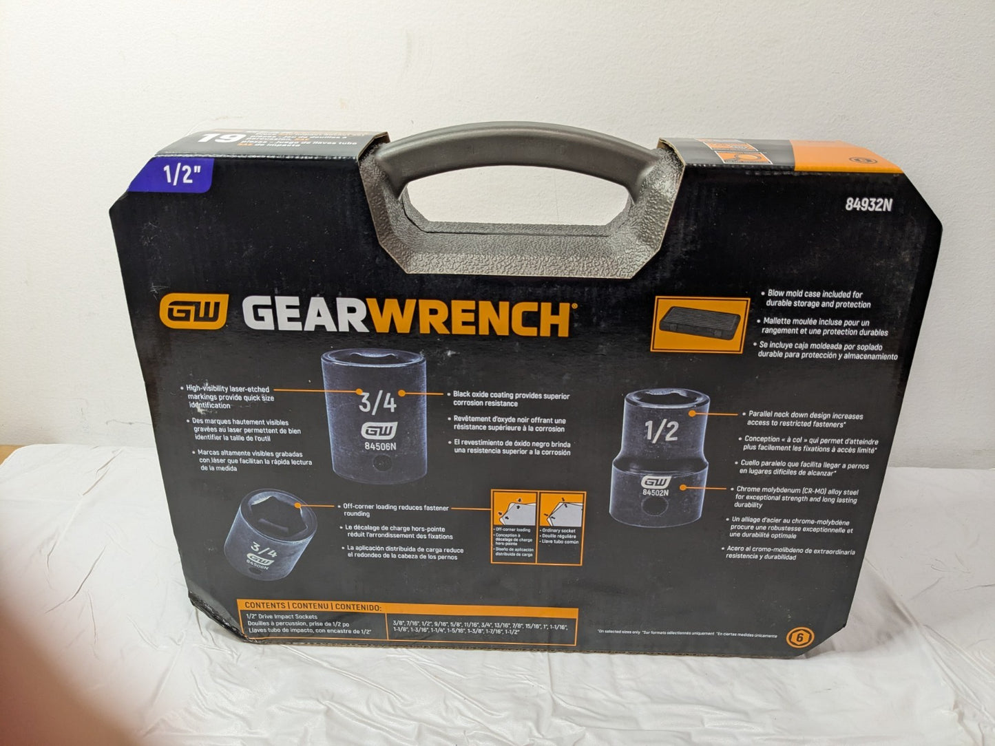 GEARWRENCH 19 Piece 1/2" Drive 6 PT Standard Impact SAE Socket Set 84932N