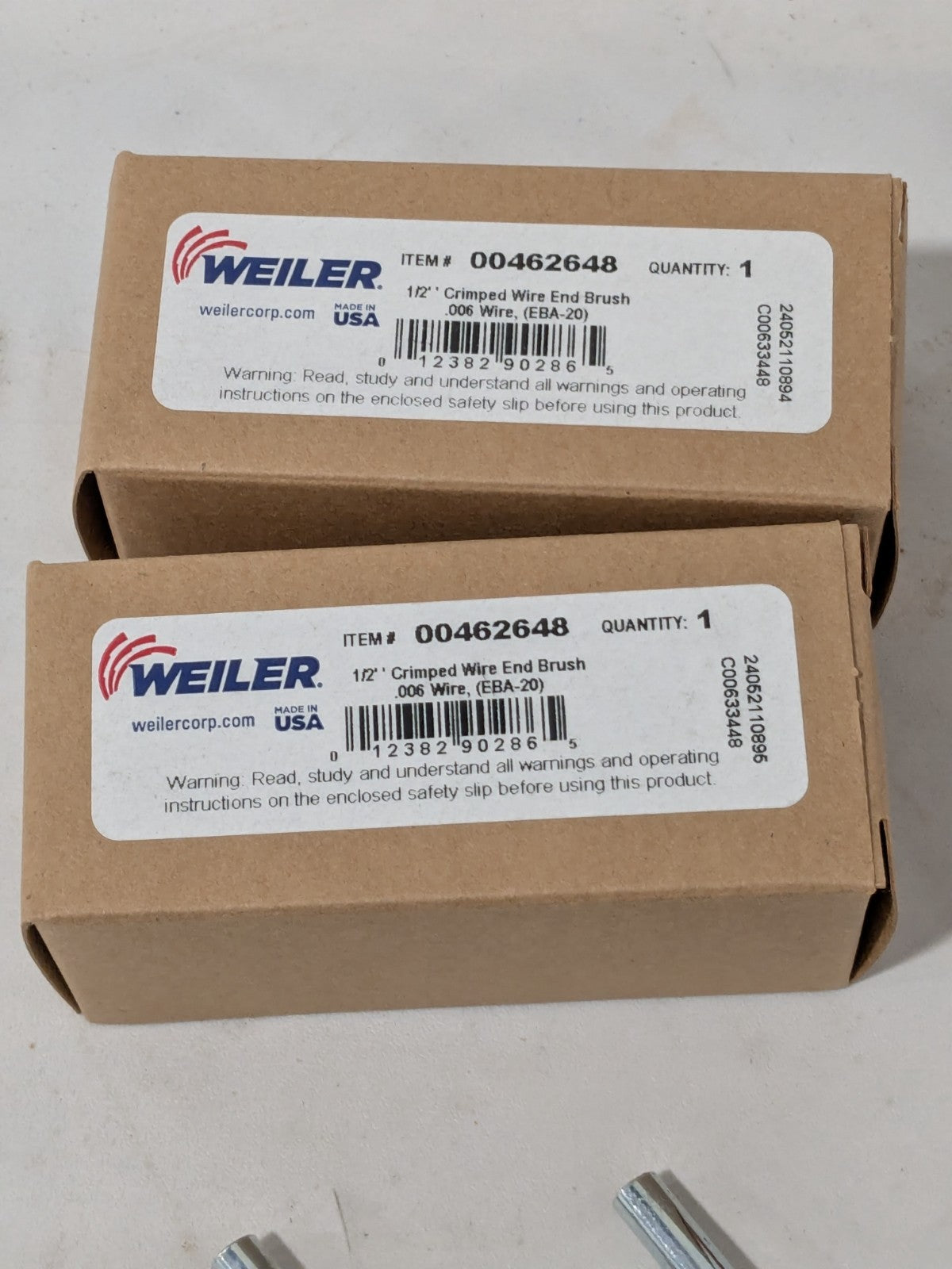 Weiler End Brushes: 1/2" Dia, Steel, Crimped Wire Qty 2 90286