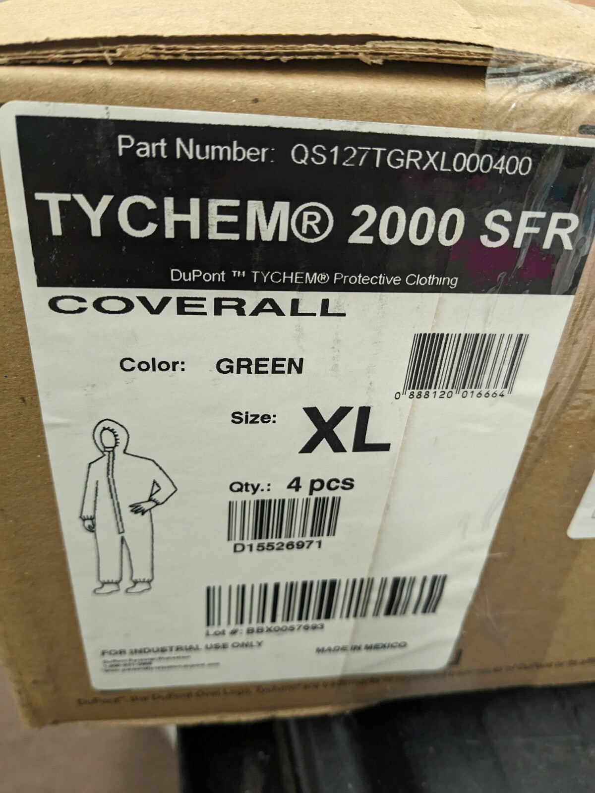 DUPONT Disposable Coveralls: Tychem 2000 SFR Sz XL Qty 4 QS127TGRXL000400